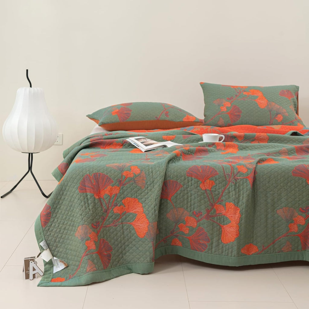 Orange Bloom Ginkgo Quilt Bedding Set