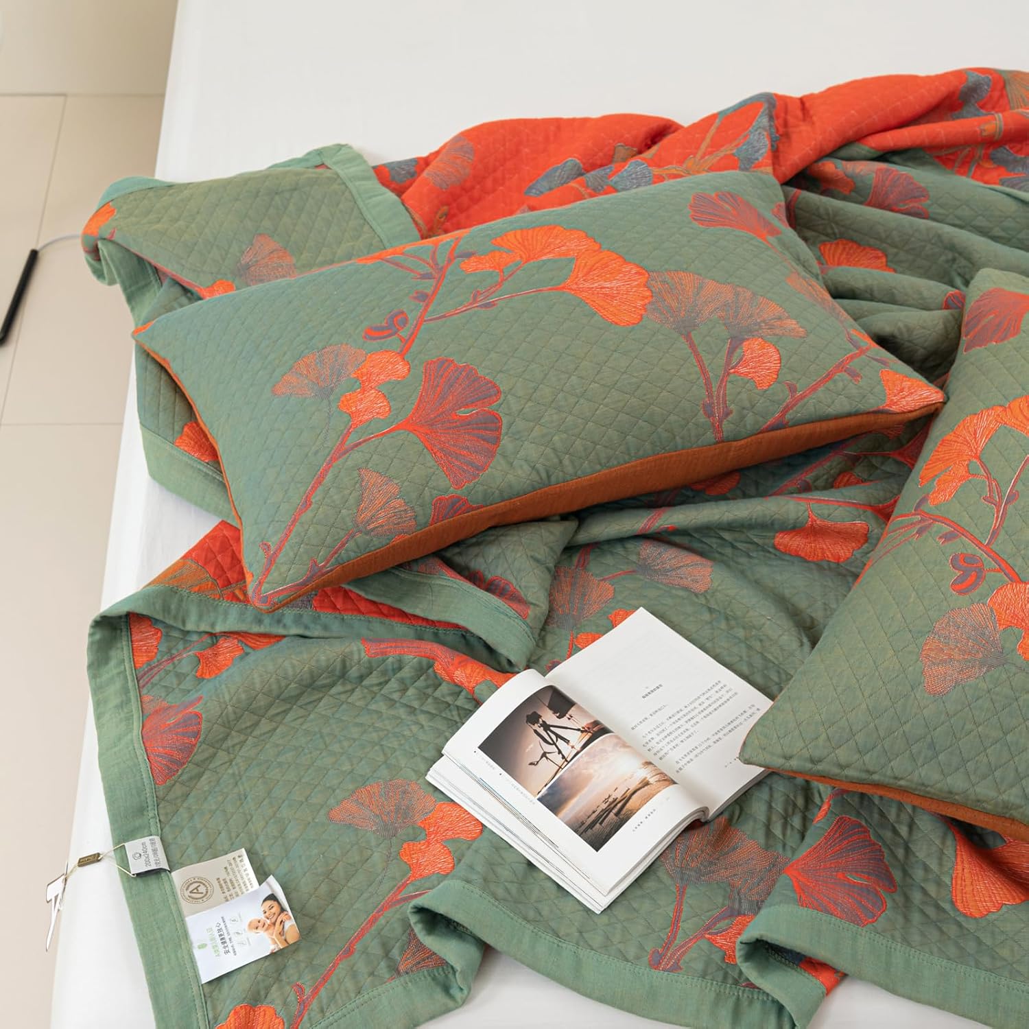 Orange Bloom Ginkgo Quilt Bedding Set