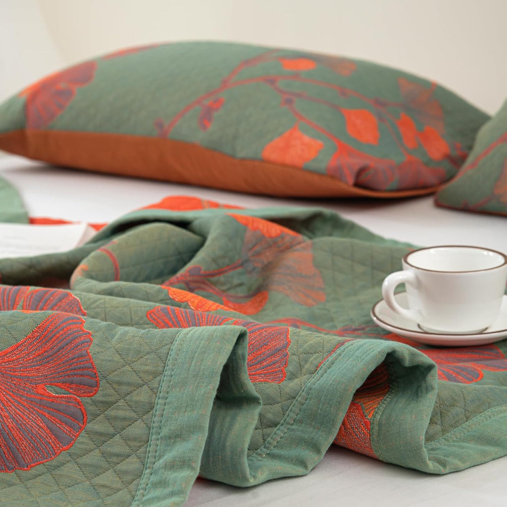 Orange Bloom Ginkgo Quilt Bedding Set