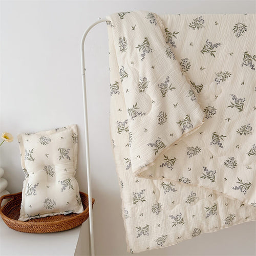 Botanical Vine Toddler Comforter – Cotton Muslin with Lace Trim