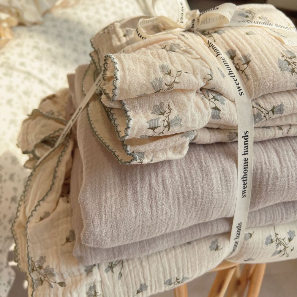 Hyacinth Floral Duvet Cover Set – Ruffled Cotton Gauze