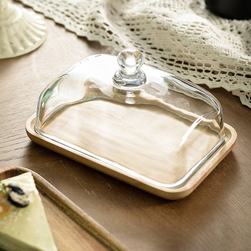 Glass Dome Serving Dish with Wooden Base