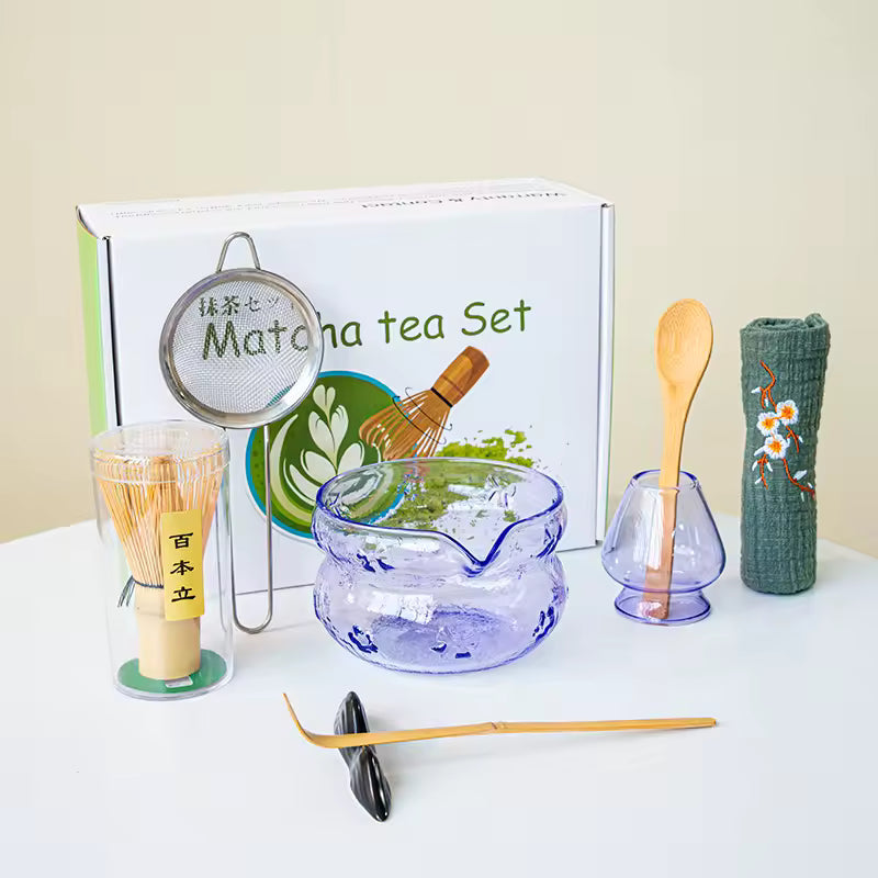 Pink & Purple Glass Matcha Set Purple 8 pcs