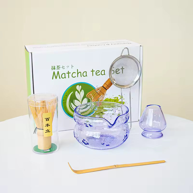Pink & Purple Glass Matcha Set Purple 5 pcs
