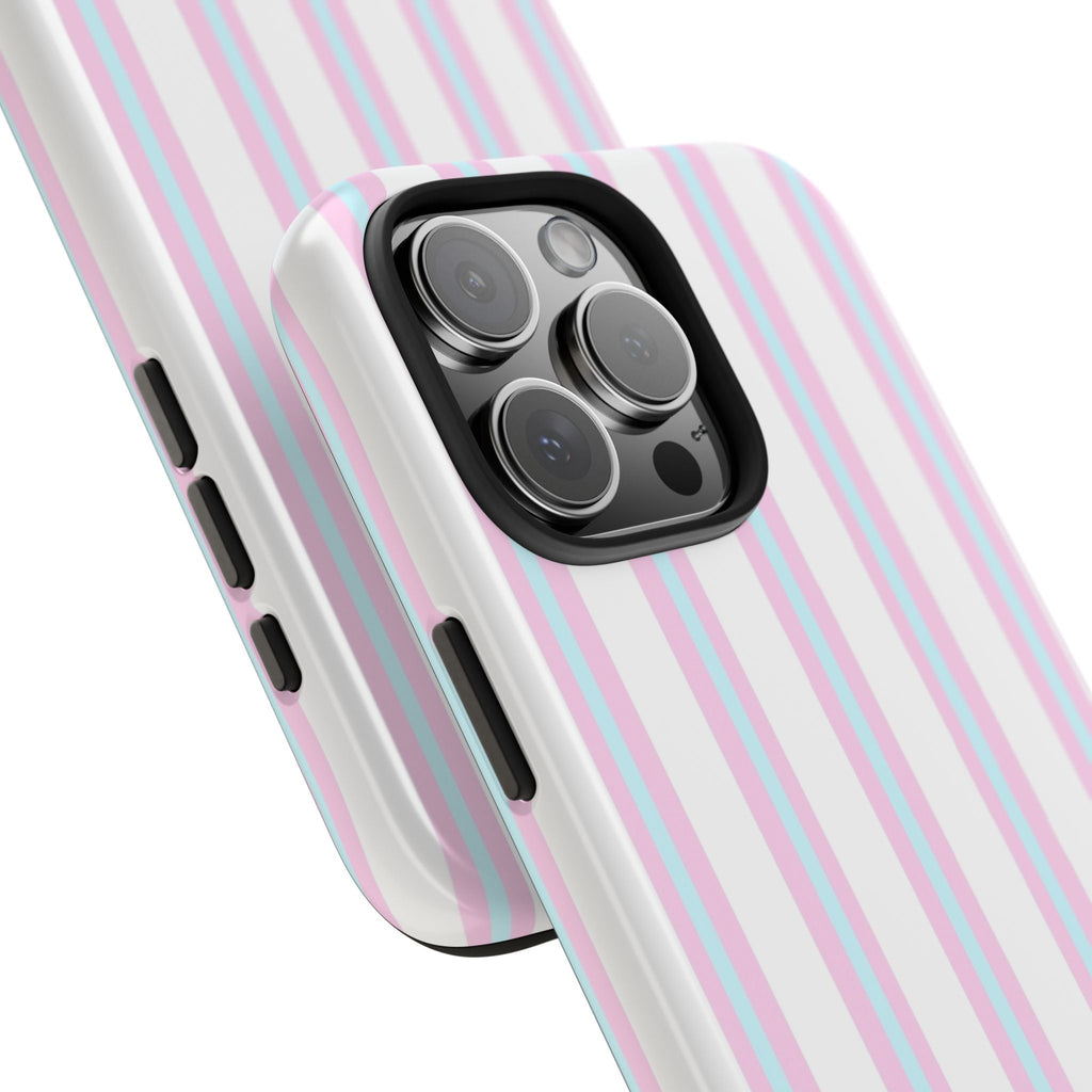 Glossy Pink & Blue Striped iPhone Case