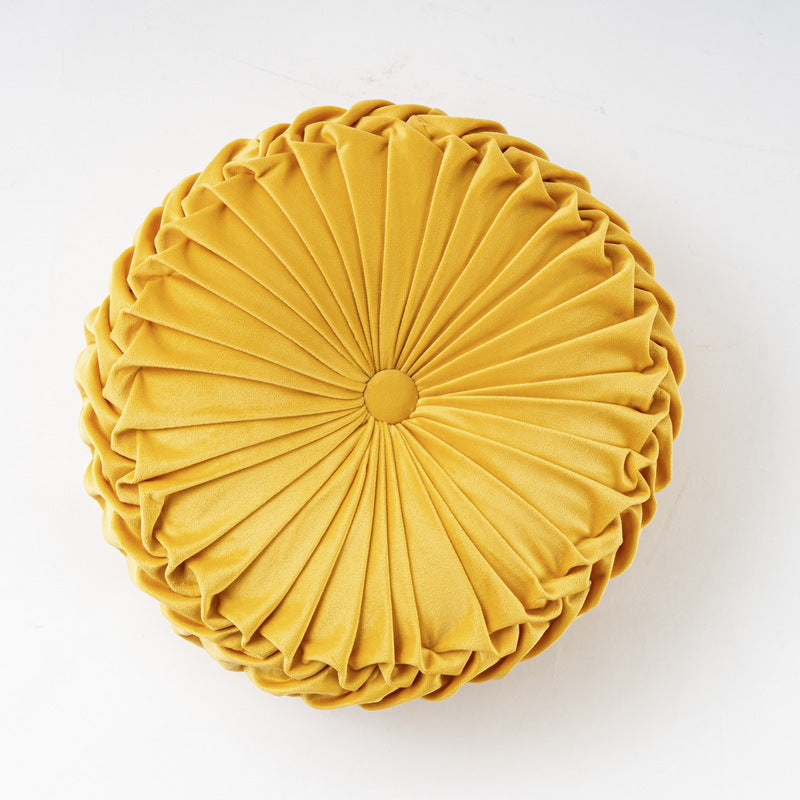 Colorful Round Pleated Velvet Cushion Gold