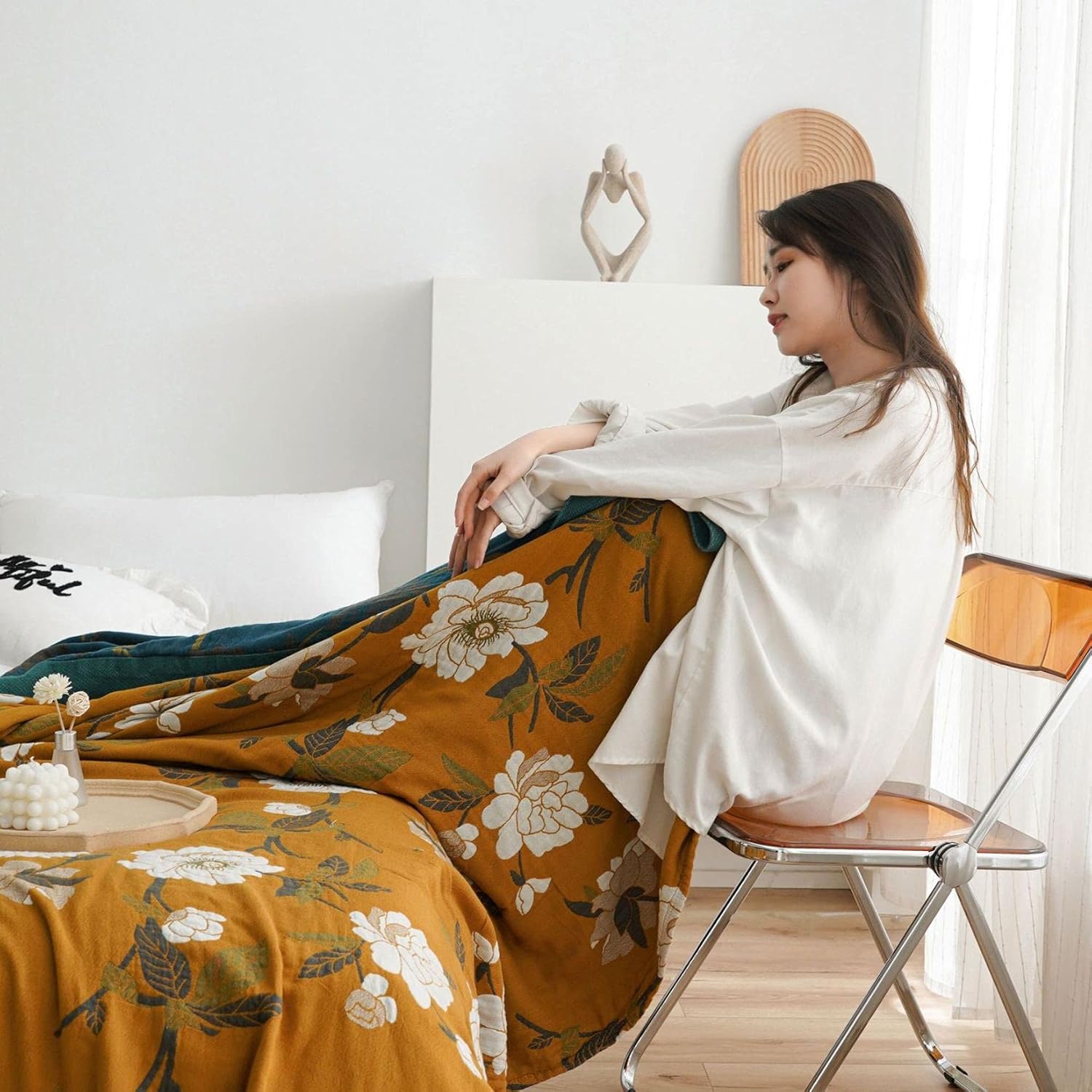 Floral Cotton Throw Blanket