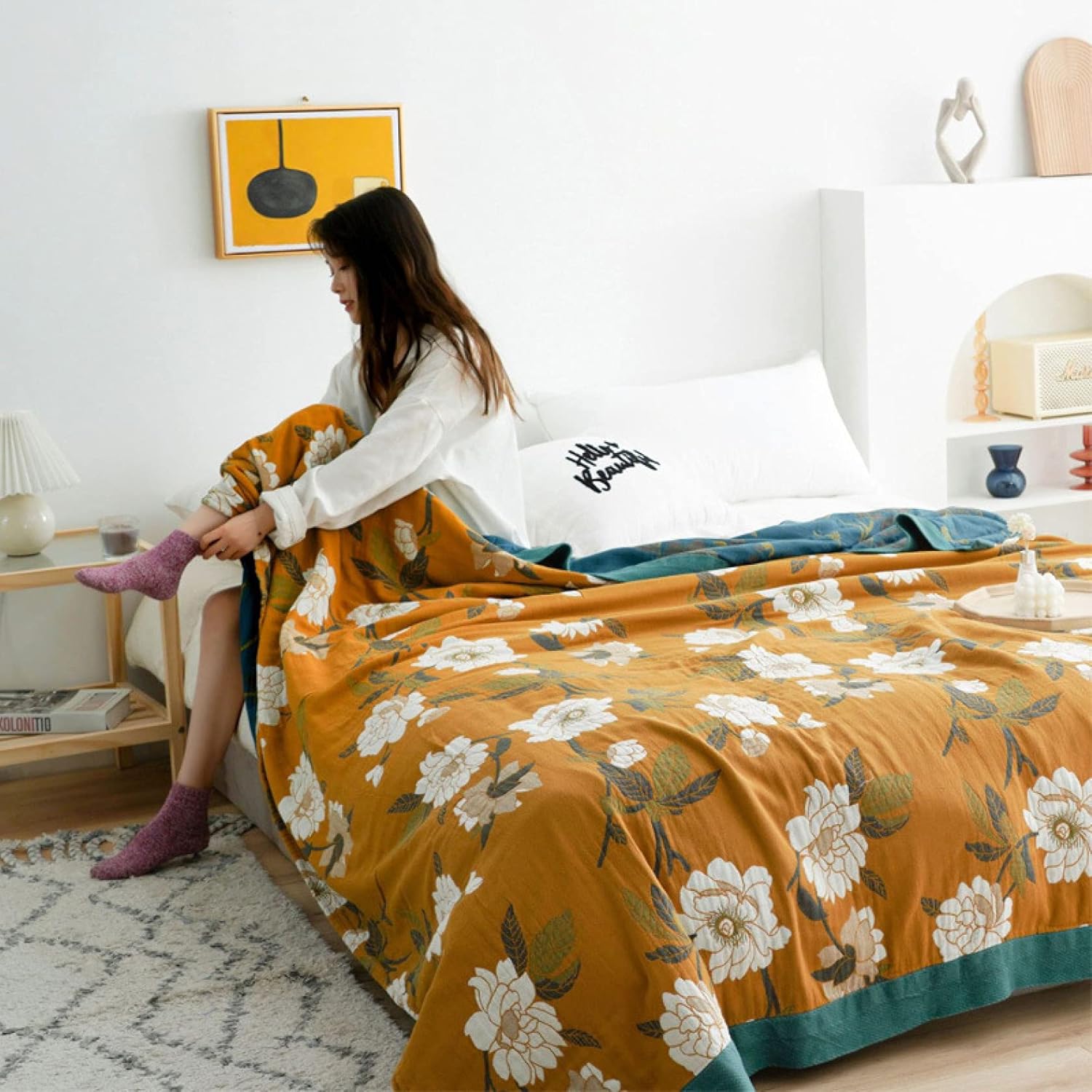 Floral Cotton Throw Blanket