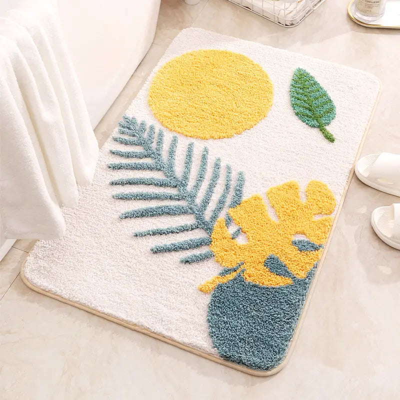 Skorda Nordic Flocked Bath Mat Golden Fern Citrus