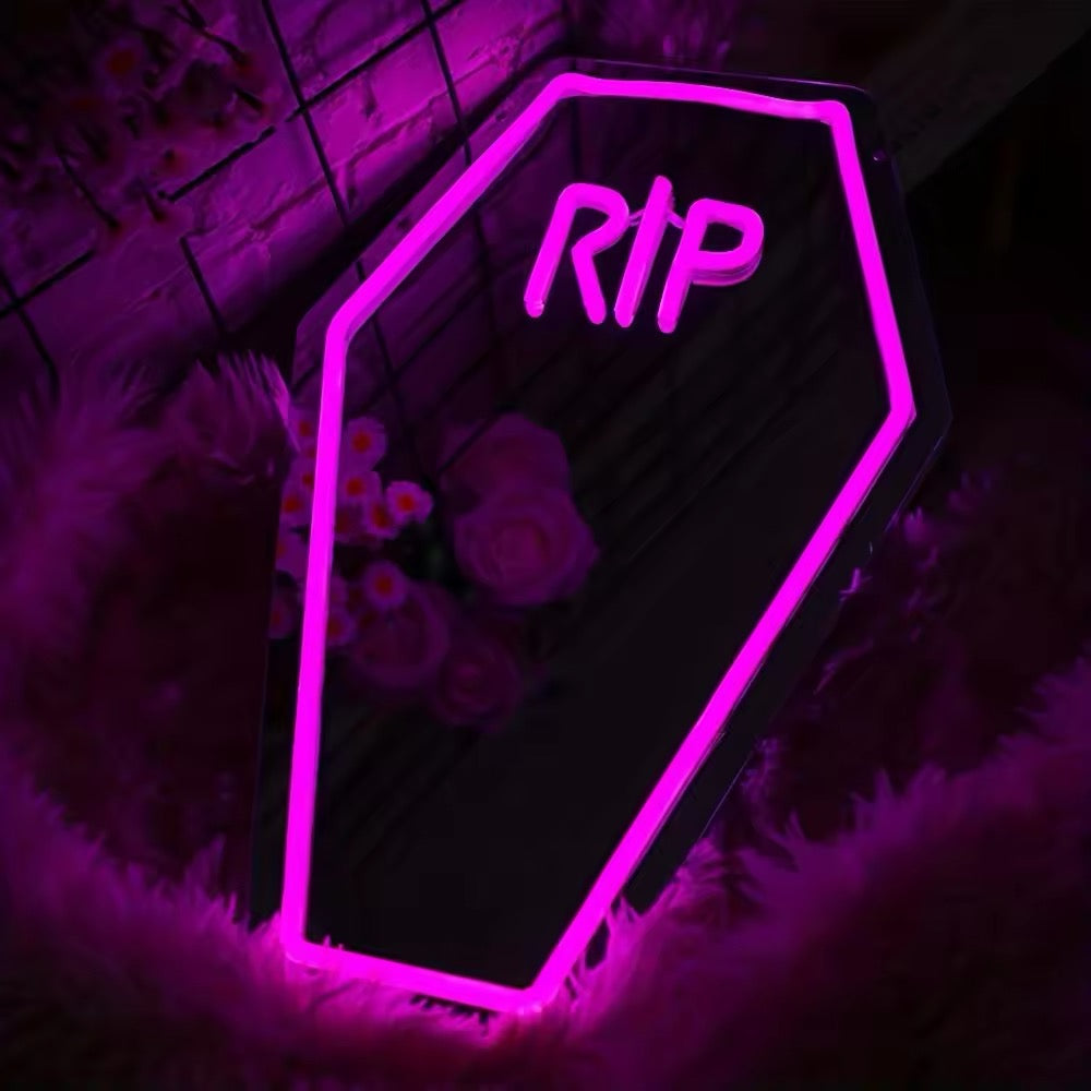 Coffin Neon Mirror Sign Pink