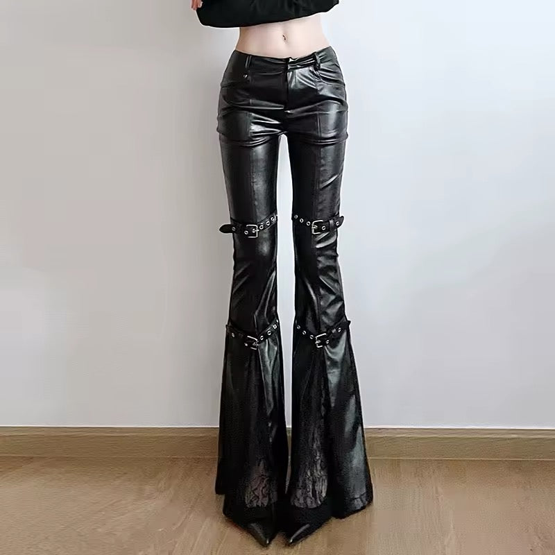 Gothic Leather Flare Pants