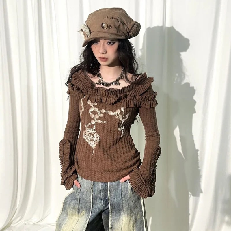 Y2k Grunge Sweater Brown