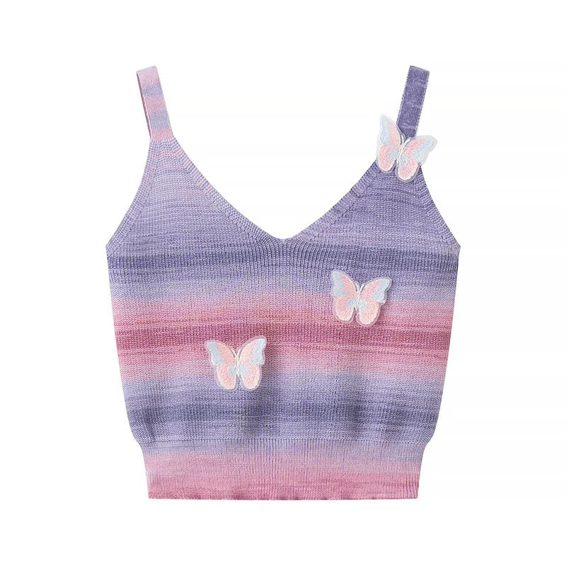 Gradient Butterfly Crop Top Purple