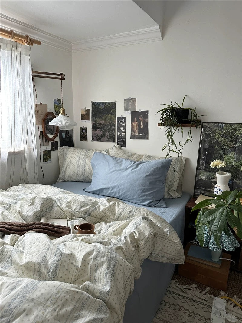 Dusty Blue Aesthetic Duvet Cover Set
