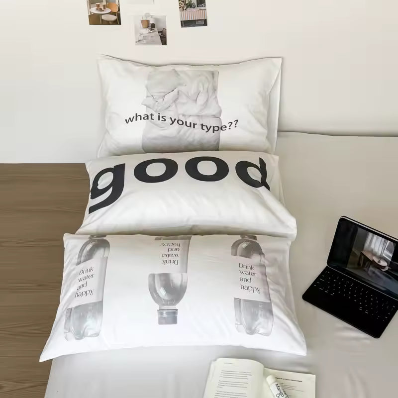 Graphic Typography Cotton Pillowcase