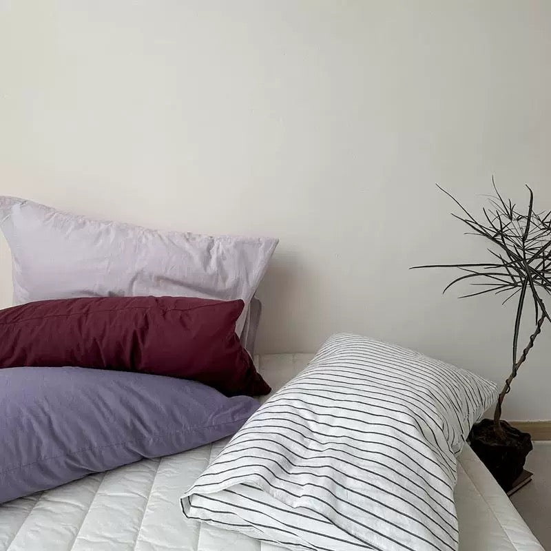 White Striped and Lavender Pillowcase