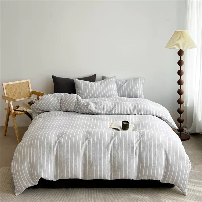 Gray Pinstripe Duvet Cover Set