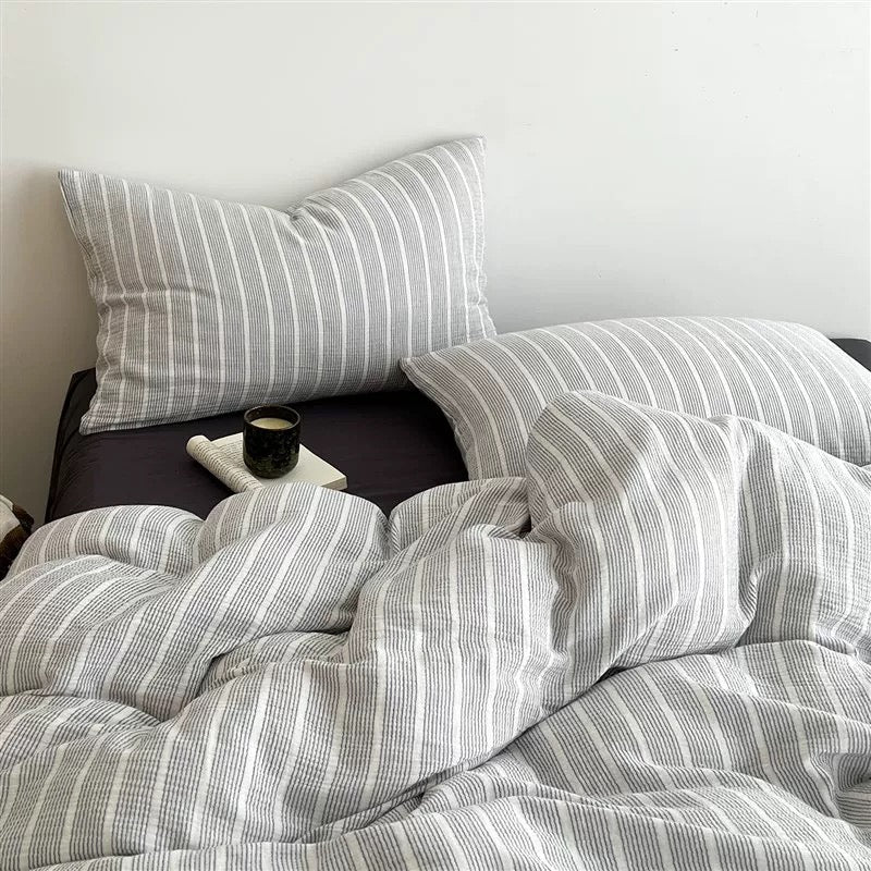 Gray Pinstripe Duvet Cover Set