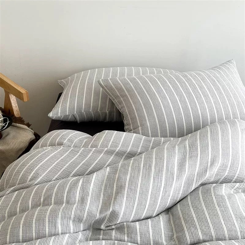 Gray Pinstripe Duvet Cover Set