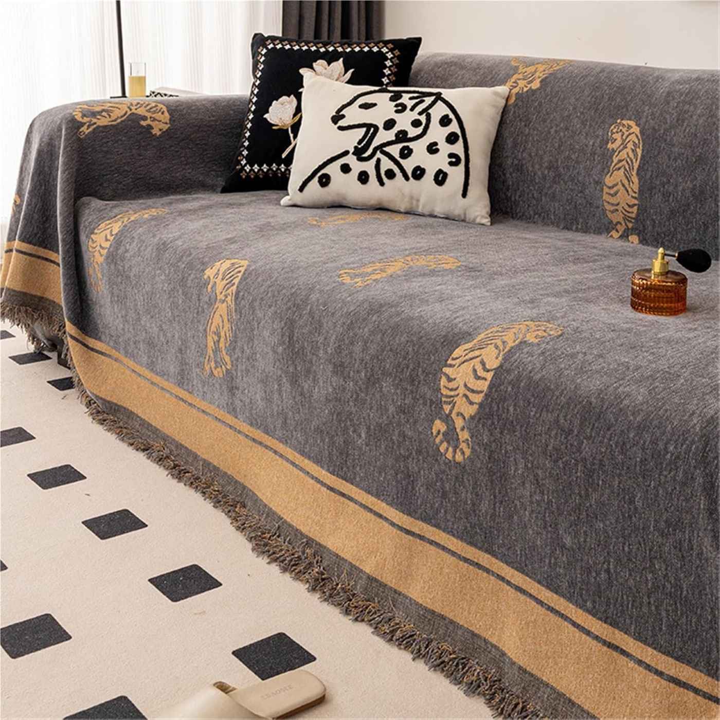 Savannah Tiger Chenille Sofa Cover