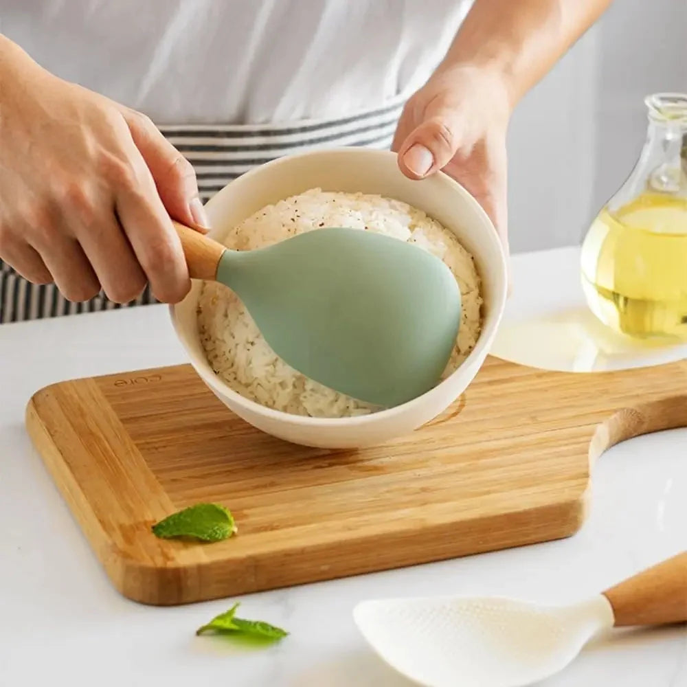 Silicone Wooden Handle Rice Spoon