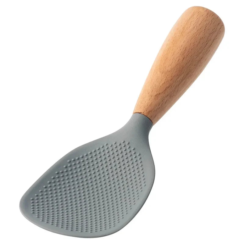 Silicone Wooden Handle Rice Spoon Gray