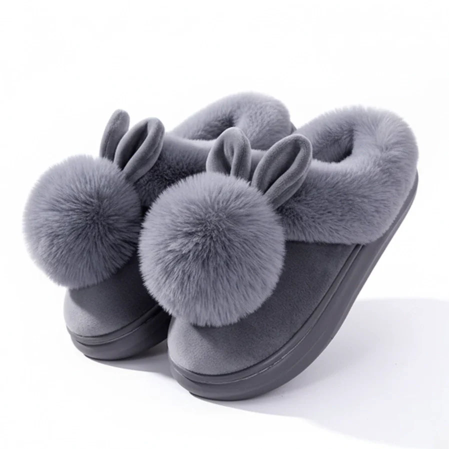 Bunny Plush Slippers - Women's Month Sale Gray Open Heel