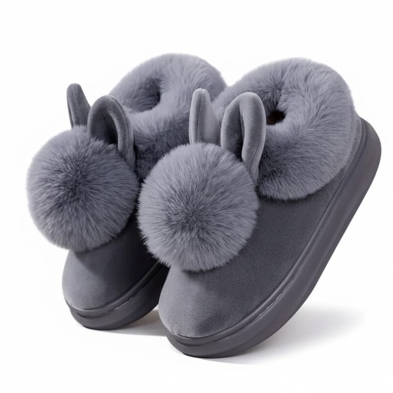 Bunny Plush Slippers - Women's Month Sale Gray Closed Heel