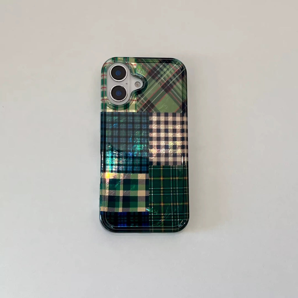 Glossy Green Plaid iPhone Case