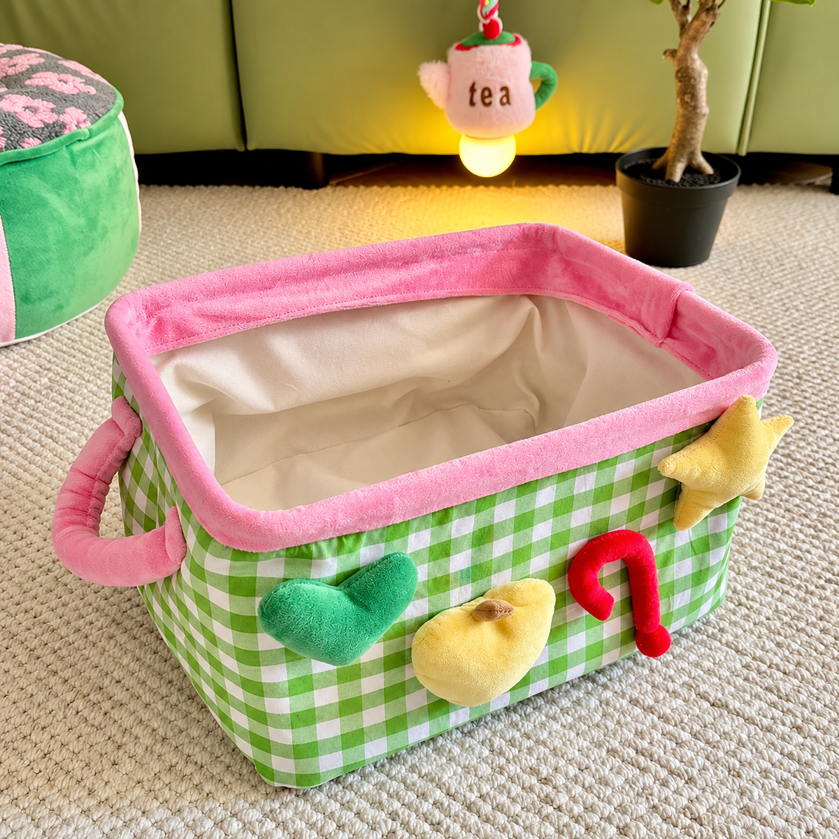 Plush Gingham Storage Basket