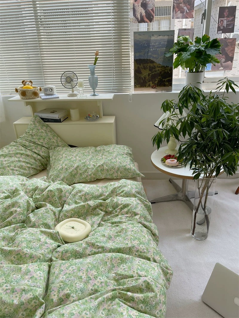 Green Ditsy Floral Cotton Bedding Set