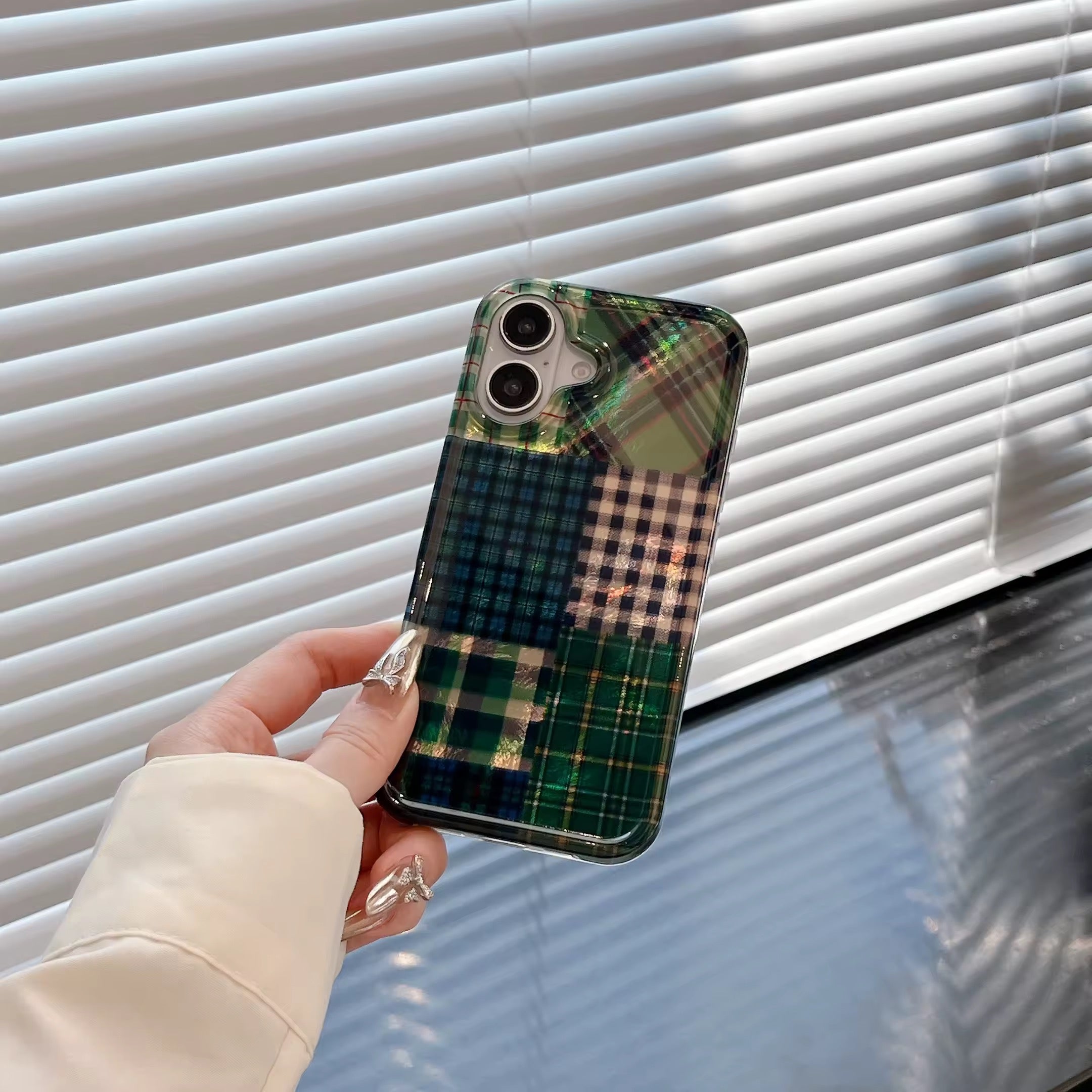 Glossy Green Plaid iPhone Case