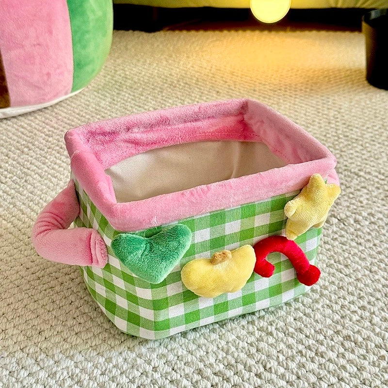 Plush Gingham Storage Basket