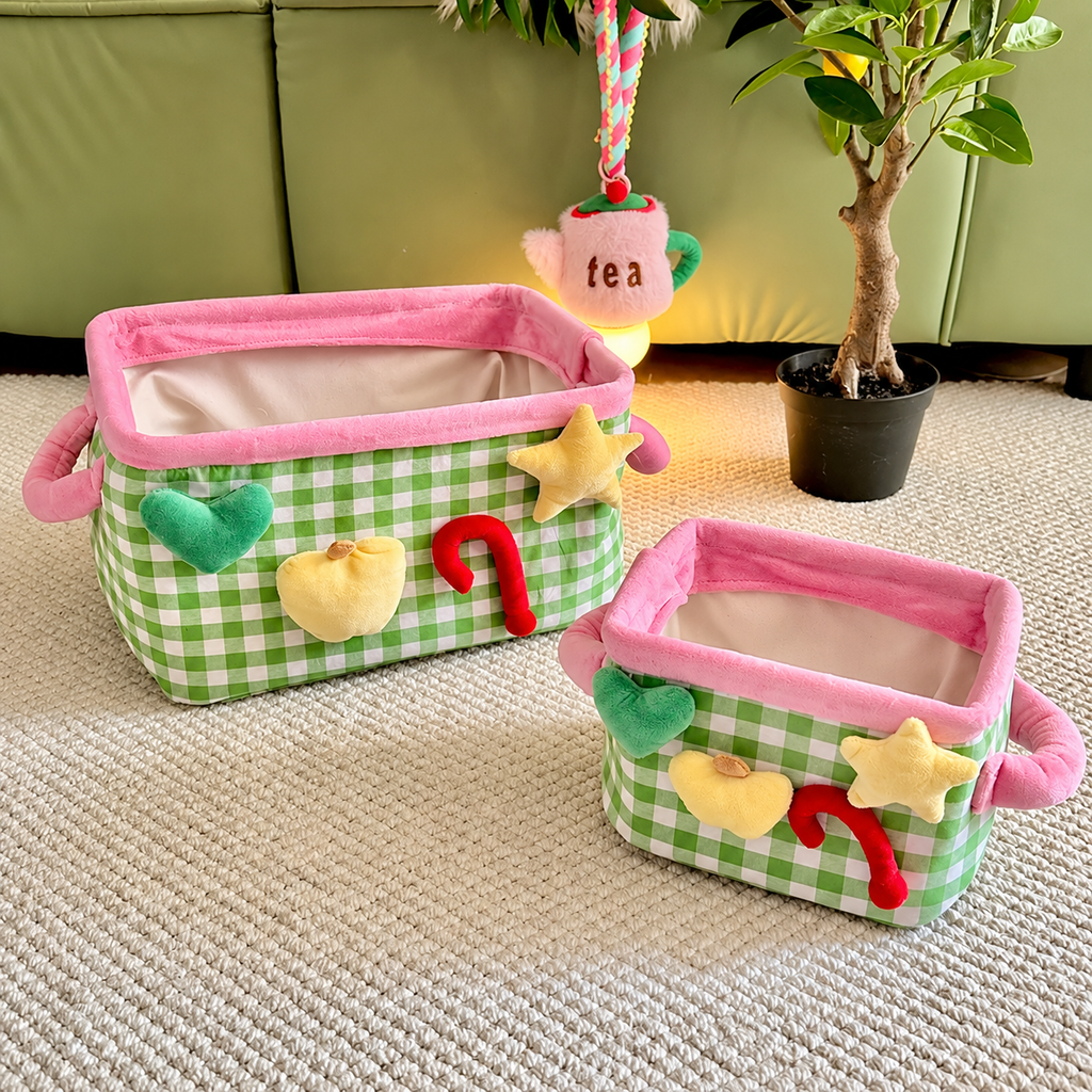 Plush Gingham Storage Basket