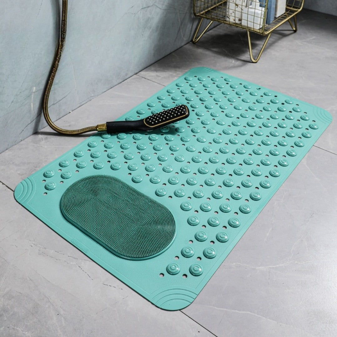 Non-Slip Bath Mat - Shower Mat with Foot Scrubber Turquoise