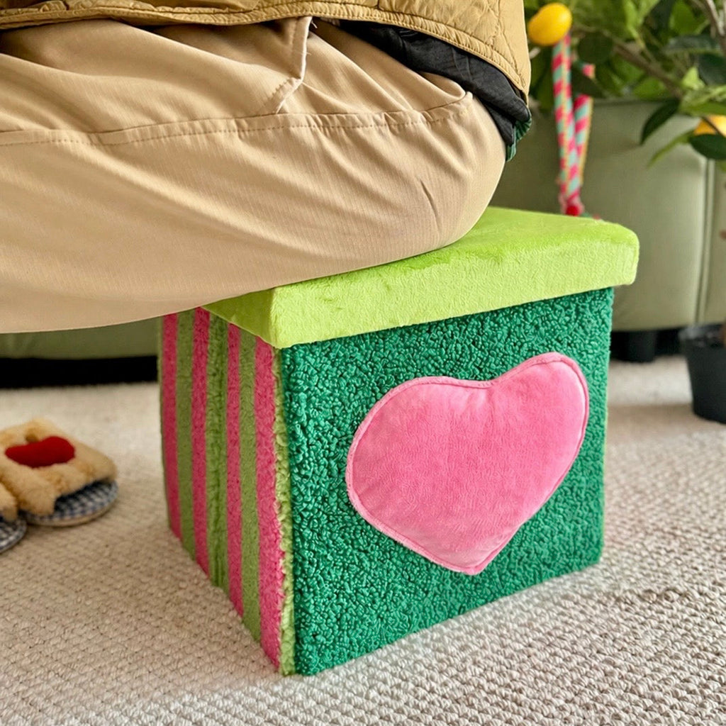 Heart Velvet Storage Stool