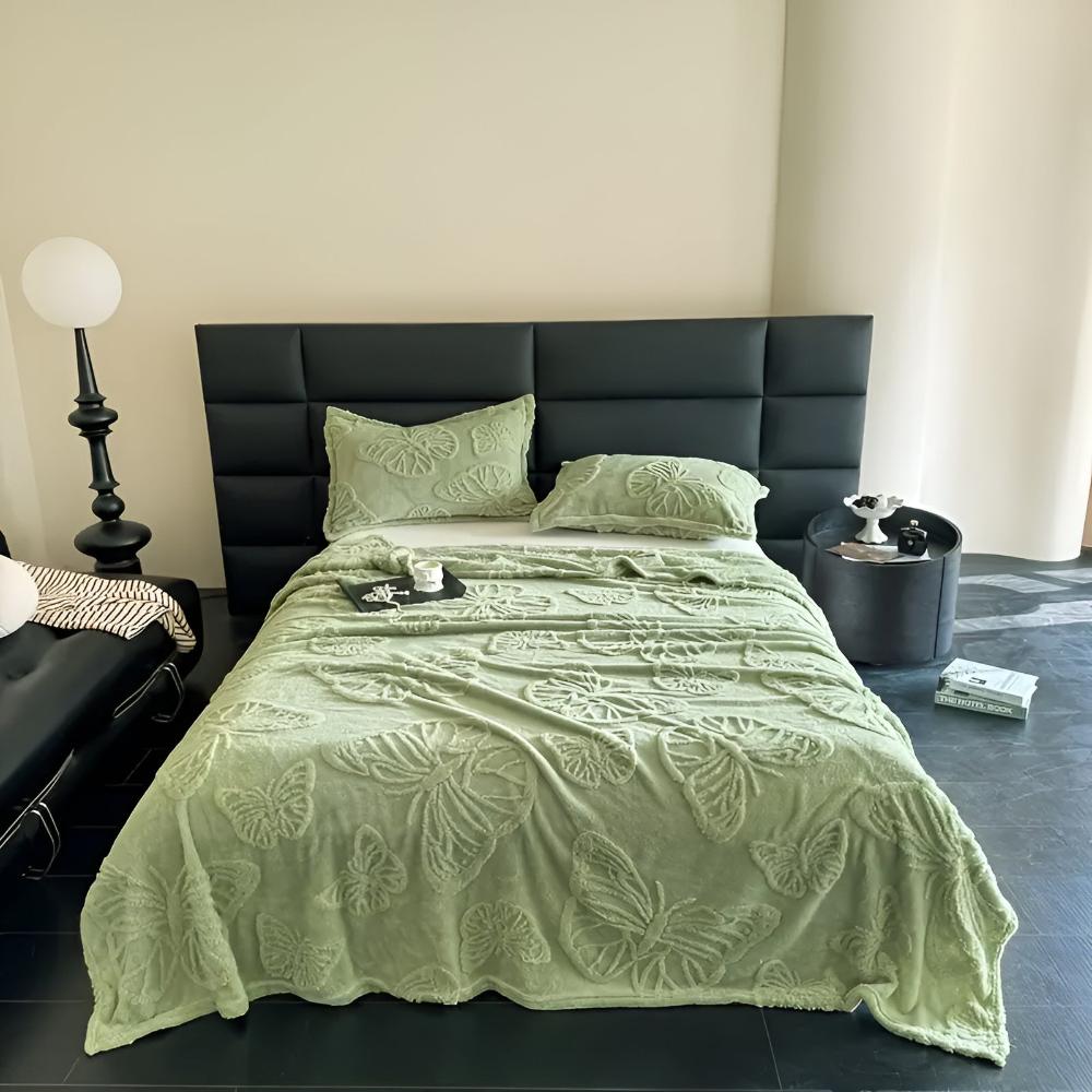 Butterfly Jacquard Flannel Blanket Emerald