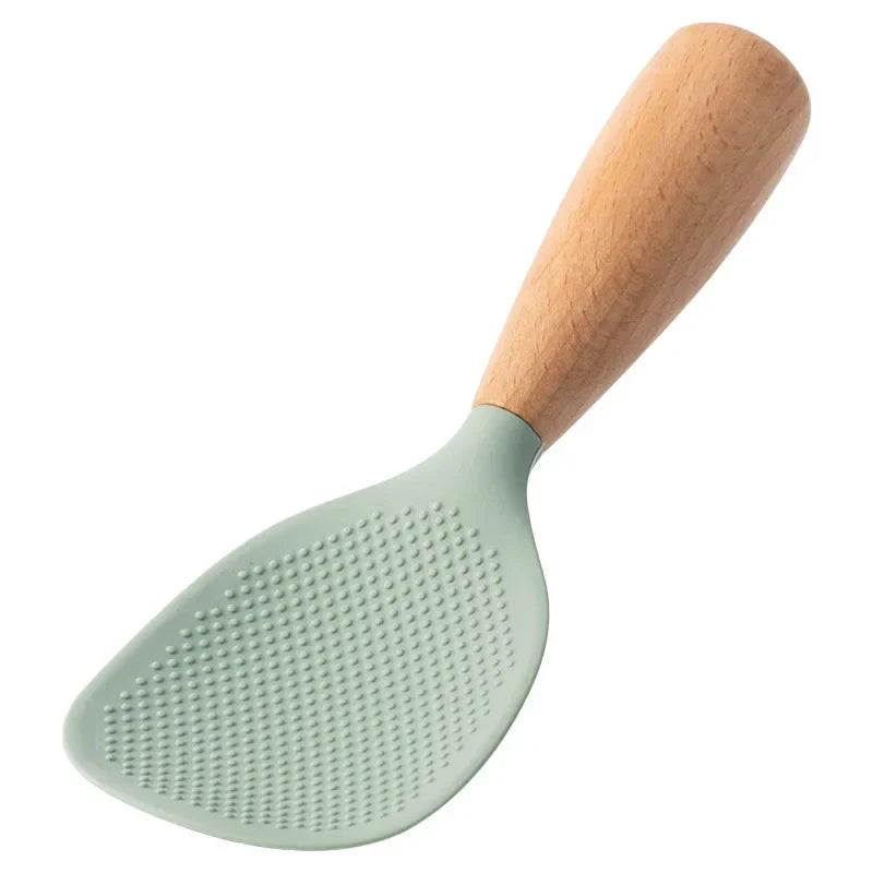 Silicone Wooden Handle Rice Spoon Green