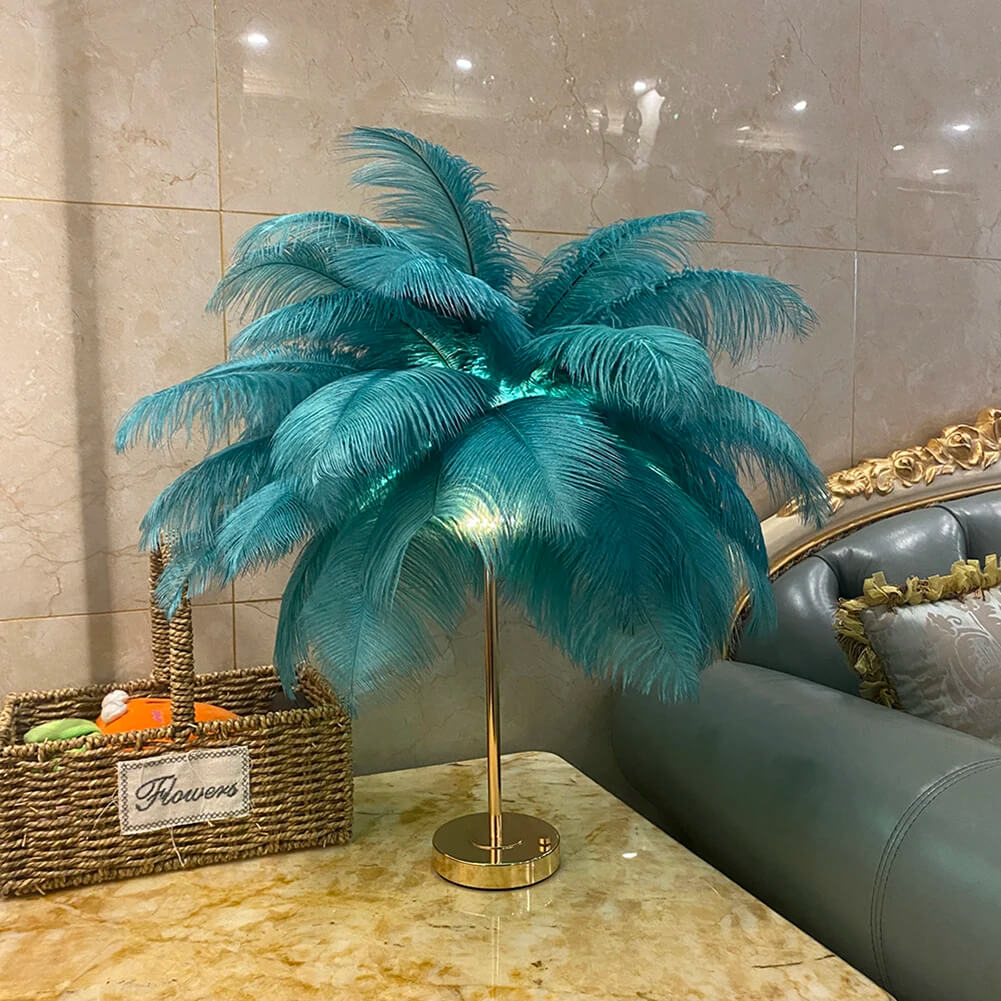 Luxury Ostrich Feather Table Lamp Turquoise