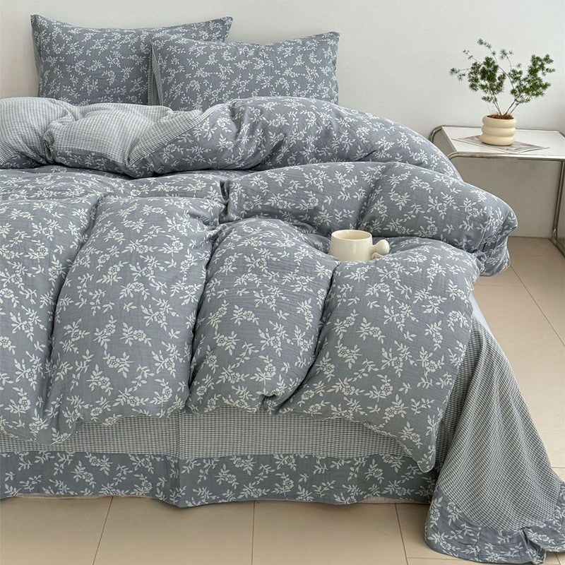 Jacquard Cotton Duvet Cover — Woven Leaf Pattern Grey