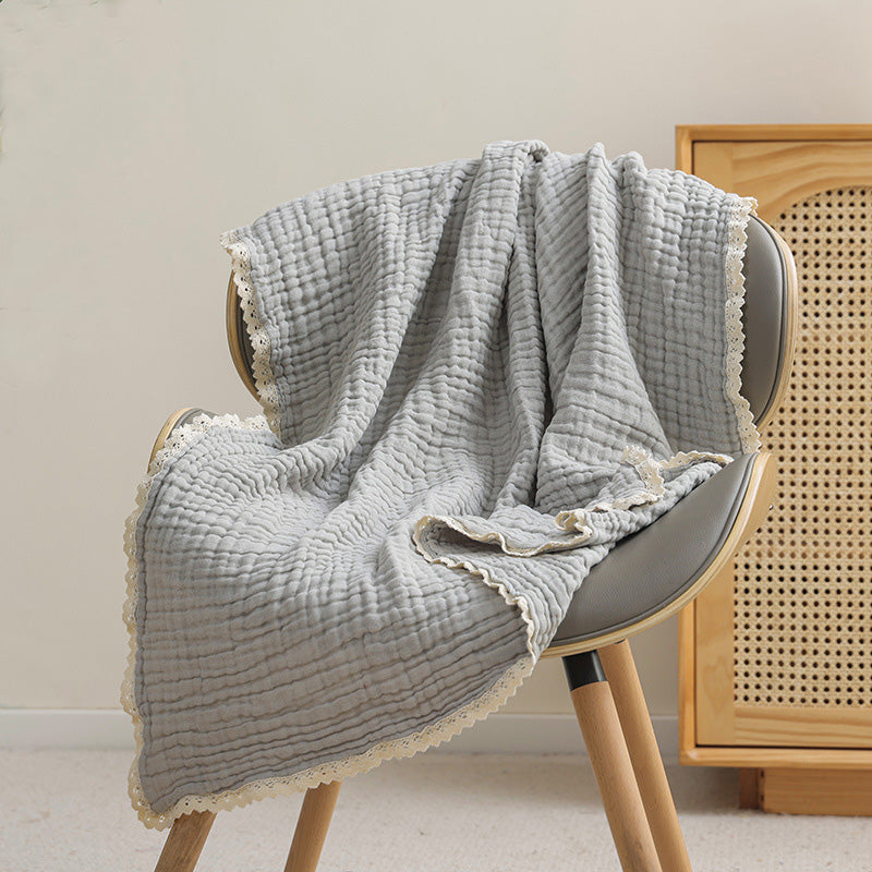 6-Layer Muslin Baby Blanket with Lace Trim Grey