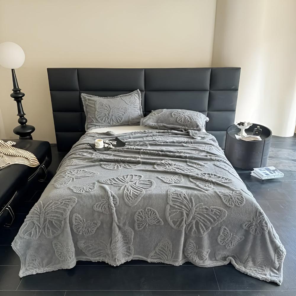 Butterfly Jacquard Flannel Blanket Steel Blue