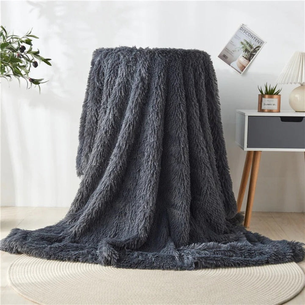 Fuzzy Faux Fur Blanket Throw Charcoal