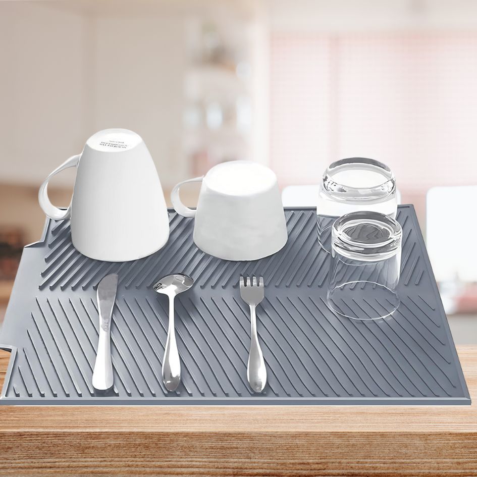 Silicone Dish Draining Mat Blue Grey