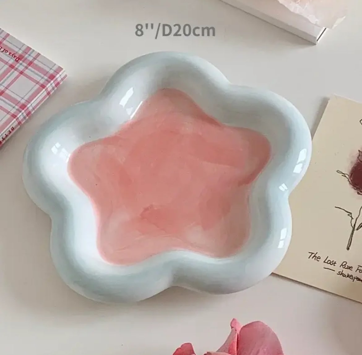 Pastel Little Flower Dish Plate Blue Pink Flower 20cm