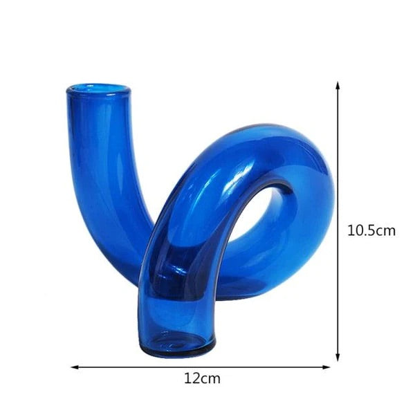Twist Glass Candlestick Holder Blue