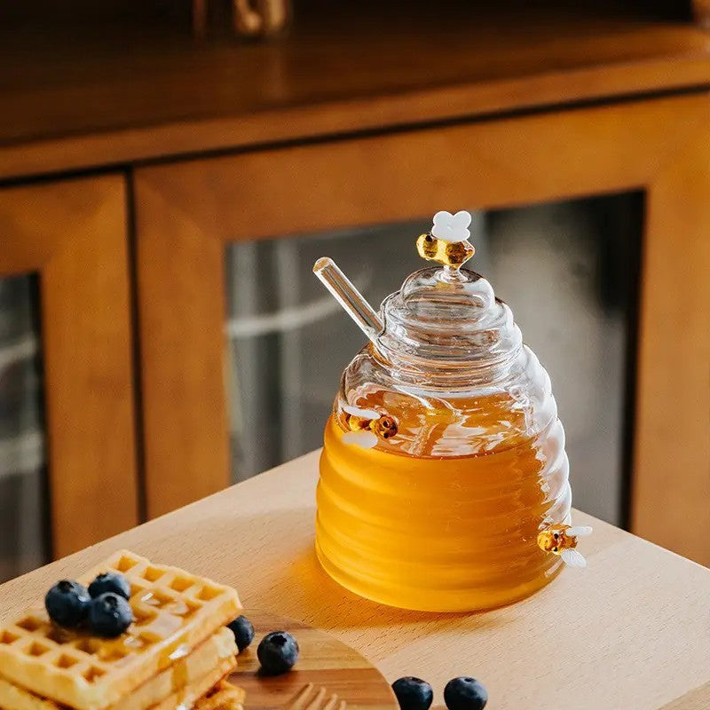 Beehive Honey Glass Jar with Spoon