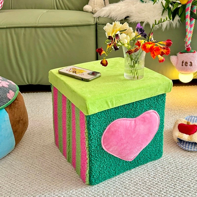 Heart Velvet Storage Stool