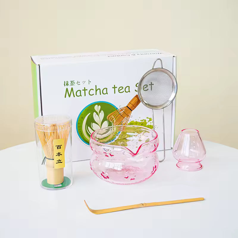 Pink & Purple Glass Matcha Set Pink 5 pcs