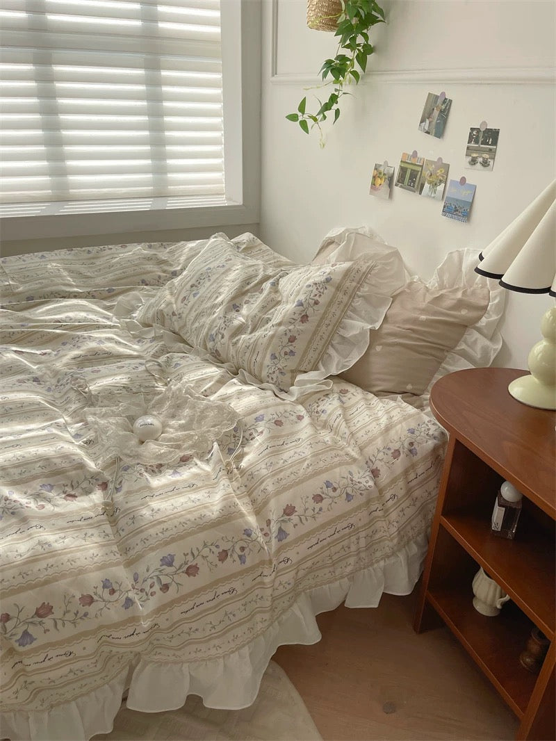 Balletcore Vintage Floral Duvet Cover Set